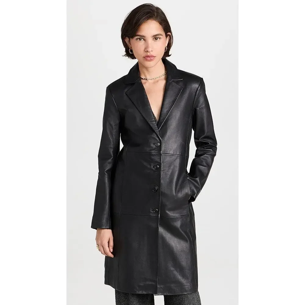 Reformation X Veda Crosby 90s Longline Blazer Leather Black Size 1X NEW